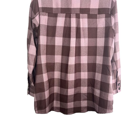 LuLaRoe Abigail Flannel Long-Sleeve Button-Up Plaid Shirt Pink/Brown Large - Picture 13 of 16